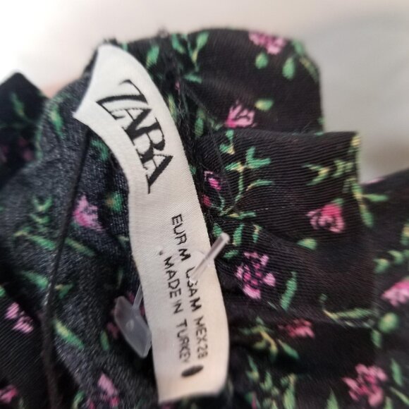 Zara Dress Womens M The Lisa‎ Floral Short Sleeve High Neck Swing Trapeze Black - Picture 6 of 13